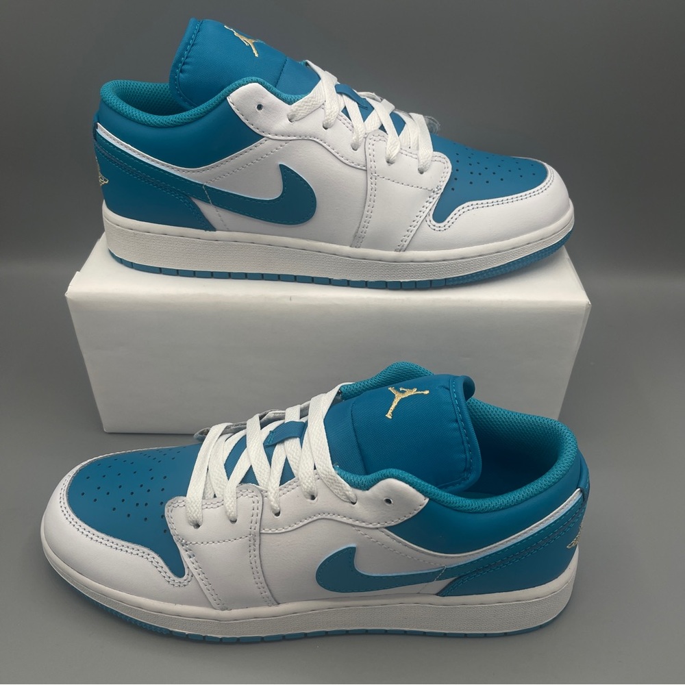 Nike Shoes Air Jordan 1 Low GS * Shown: White/Aquatone/Celestial Gold - Picture 9 of 14